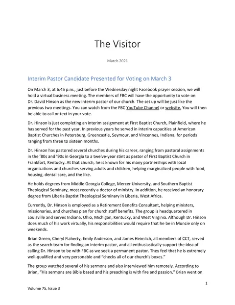 The Visitor, March 2021, cover
